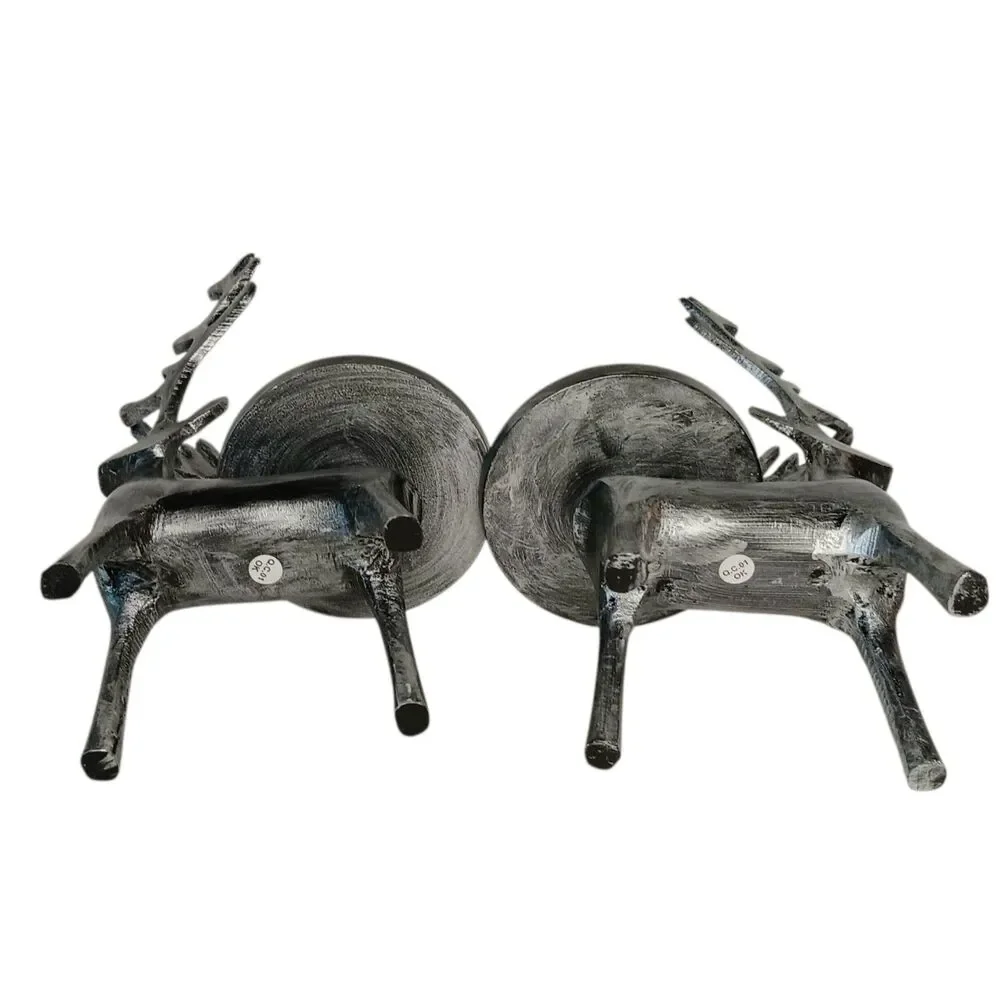 2 Silver Metal Deer Pillar Candle Holders By Pier 1 Reindeer Christmas Holiday